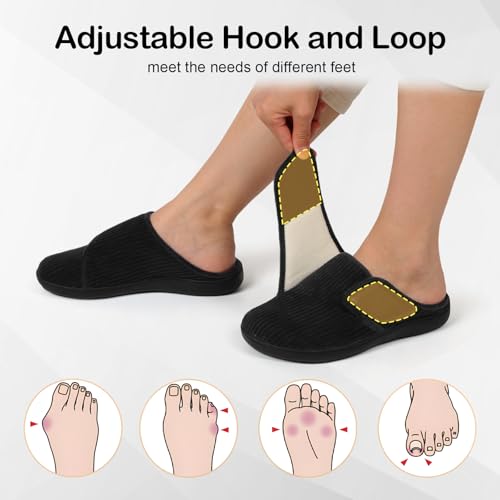 Spesoul Wide Womens Slippers Adjustable Diabetic Shoes Fuzzy Rubber Soles House Shoes Indoor Outdoor Slippers for Home Bed...