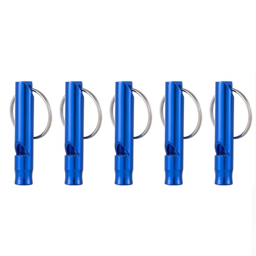 Set of 5 Extra Loud Whistles for Camping Hiking Hunting Outdoors Sports and Emergency Situations, Sturdy but Light Alumini...
