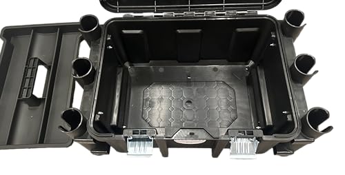 Kayak Fishing Crate - 6 Integrated Rod Pole Holders, Tackle Box Accessory Storage Area and Tray with Lockable Lid - No Ass...