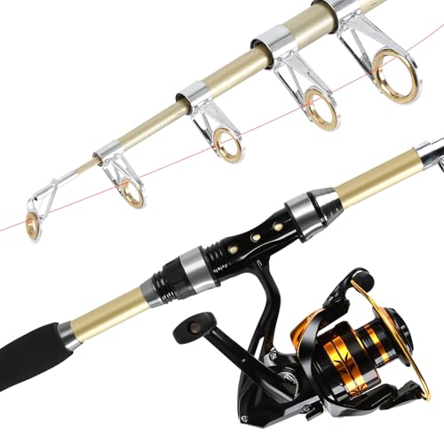 KecchKrezing Telescopic Fishing Rod and Reel Combo – Collapsible 5.9ft Fishing Pole with Spinning Reel & Carry Bag, Travel...
