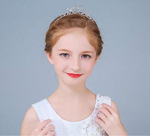 Wedding Party Flower Girl Crystal Rhinestones Heart Shaped Crown Headband Tiara for Bridal,Cute Princess(Silver)