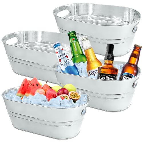 4Pcs 3 Gallon Galvanized Bucket Ice Bucket Large Metal Drink Buckets for Parties Beer Beverage Tub with Scoops for Champag...