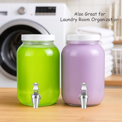 1 Gallon Large Glass Drink Dispensers for Parties, Glass Iced Beverage Dispensers with Spigot, Reusable Water Dispenser Co...