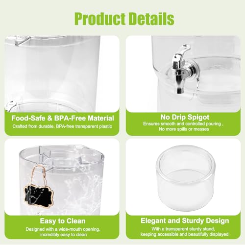 2 Gallon Beverage Dispenser for Parties 2 PACK, BPA-Free Drink Dispenser with No Drip Spigot, Juice Dispensers with Stand,...
