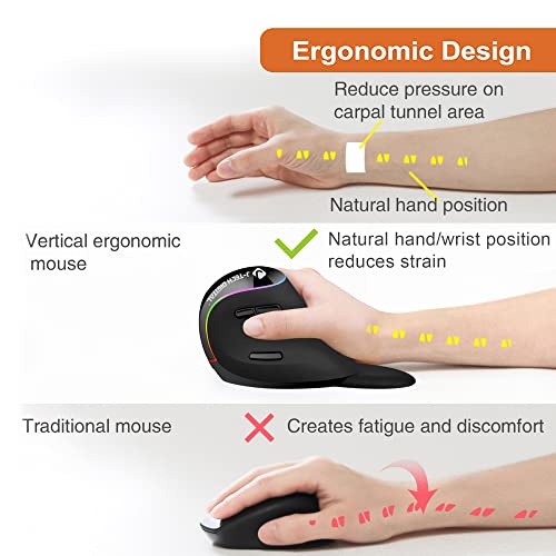 J-Tech Digital Ergonomic Mouse with Wireless Connection, Removable Palm Rest, Thumb Buttons, Rechargeable Battery, 800 DP...
