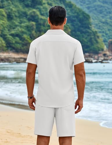 COOFANDY Men's 2 Piece Outfits Cuban Guayabera Short Sleeve Shirts and Shorts Summer Beach Vacation Sets for Men