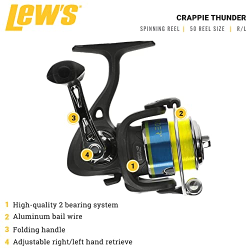 Lew's Crappie Thunder Spinning Fishing Reel, 2 Bearing System, Right or Left-Hand Retrieve, Crappie Thunder Green