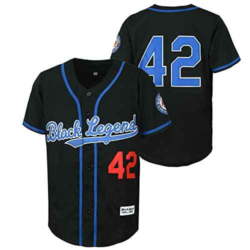 Madjus Men's Black Legend 42 Button Down Jersey 90s Hip Hop Baseball Jersey Stitched