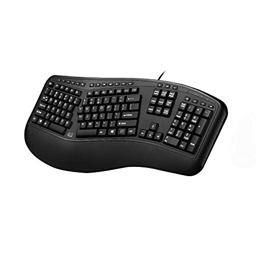 ADESSO Ergonomic USB Keyboard with Integrated Palm Rest - Split Key Design, Multimedia & Internet Hotkeys, 105-Key US Layo...