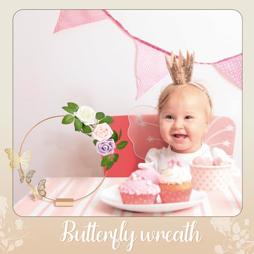 Vercraft 12 Set butterfly Metal Floral Hoop Table Centerpieces Include Metal Ring with Base 3D Butterfly Decoration, PE Fo...