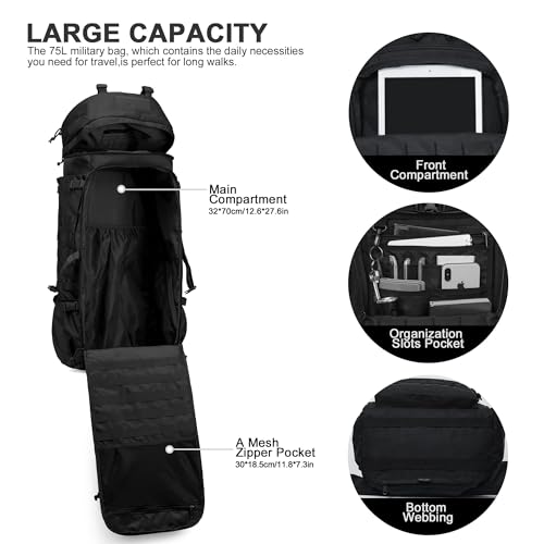 Mardingtop 75L Molle Hiking Internal Frame Backpacks with Rain Cover for Camping,Backpacking,Travelling