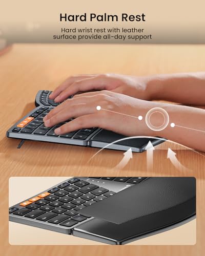ProtoArc Bluetooth Ergonomic Keyboard, EK04 Mini Compact Wireless Ergonomic Keyboard, Hard Palm Rest, Multi-Device, Split ...
