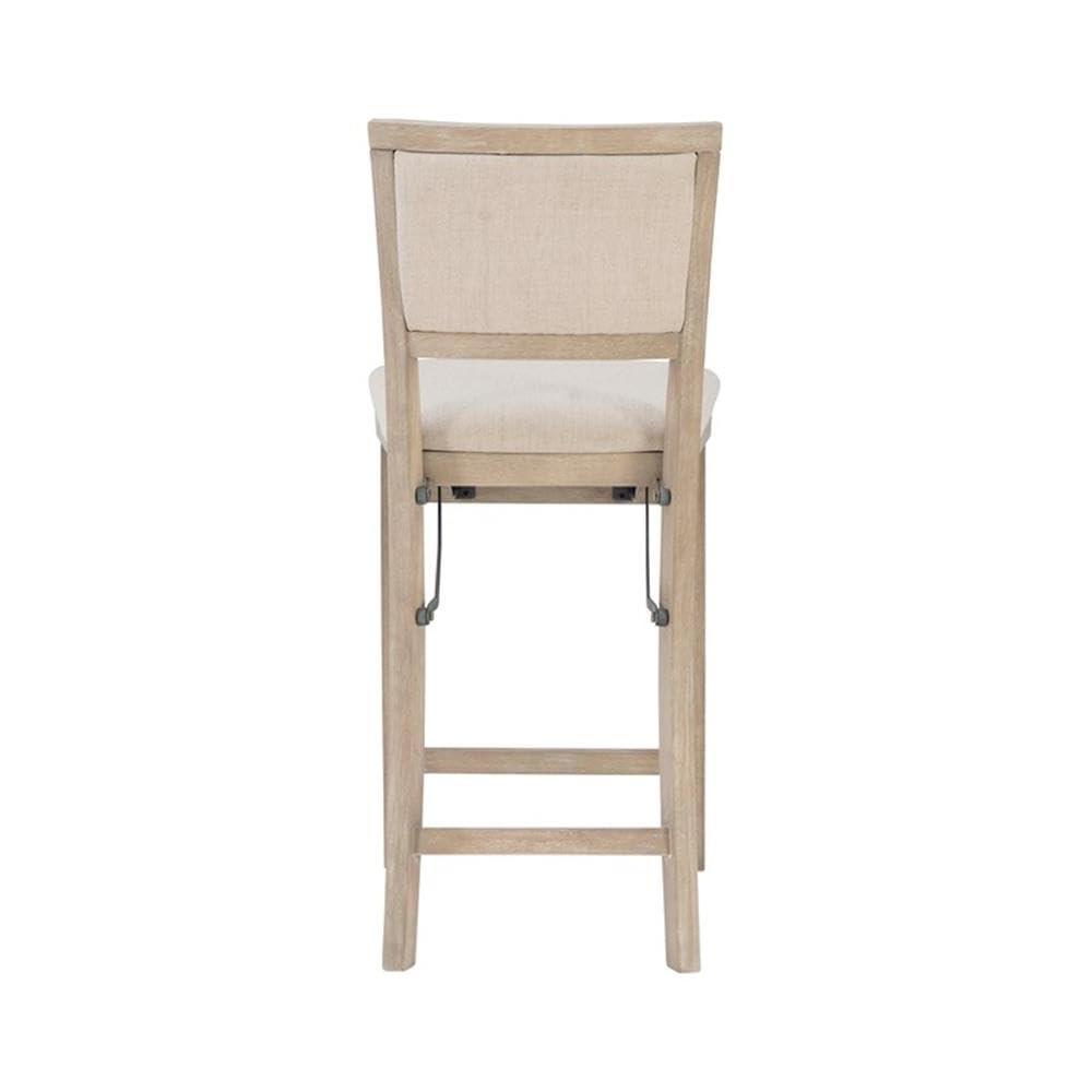 Linon Keira Folding Counter Stool Fabric Padded Back & Seat in Graywash Wood