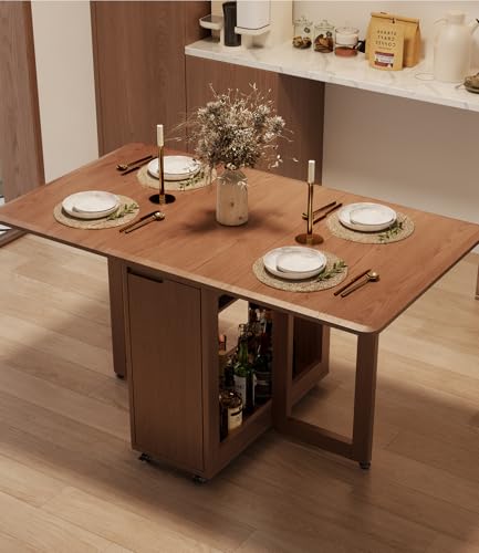 AnywaysWood 1 Solid Wood Folding Dining Table, Space Saving Extendable Solid Wood Drop Leaf Table for Kitchen Dining Livin...