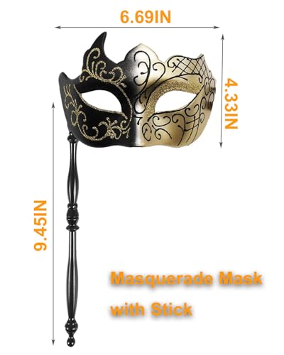 Pretishows Masquerade Mask for Men Handheld Venetian Mask Halloween Mask for Party Prom Ball Costume Mask