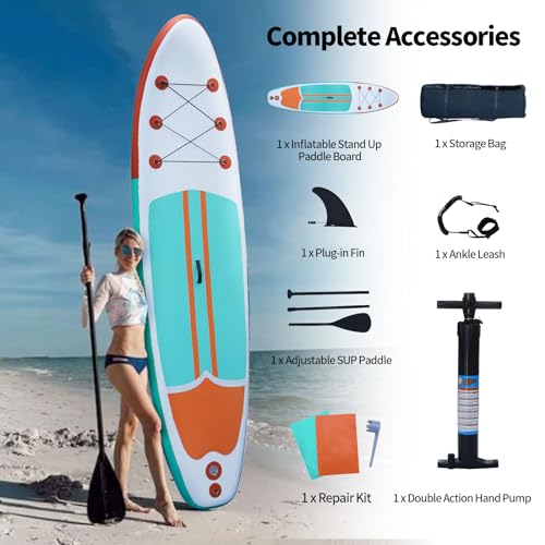 XHYCPY Inflatable Stand Up Paddle Board with SUP Accessories, Anti-Slip EVA Deck, 10’4’’ Inflatable Paddle Boards for Adul...