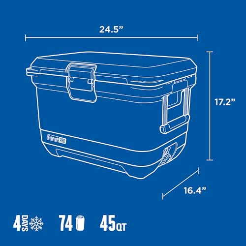 Coleman Pro Heavy-Duty 45qt Ultra-Light Premium Hard Cooler, Extra-Thick Insulation Keeps Ice up to 4 Days, 74-Can Capacity
