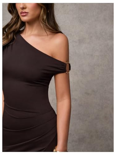 Verdusa Women's Off The Shoulder Wedding Guest Dress Asymmetrical Ruched Sleeveless Maxi Dresses