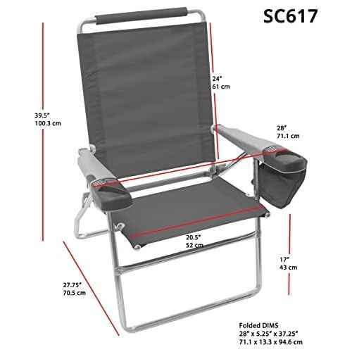Rio Brands 17" Extended Height 4-Position Folding Beach, Camping, Lawn Chair, Turquoise