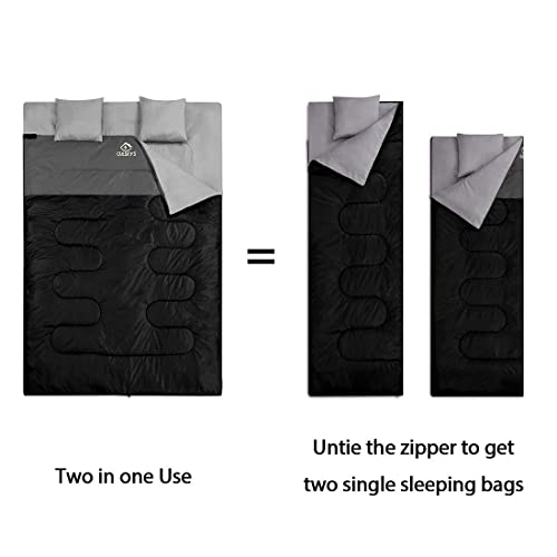 oaskys Double Sleeping Bag for Adults with 2 Pillows - Queen Size XL Waterproof Sleeping Bag for All Season Camping Hiking...