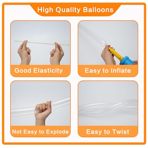 PIGETALE 100Pcs Clear 260 Balloons Transparent Long Balloons for Balloon Garland Thickening Skinny Latex Twisting Balloon ...