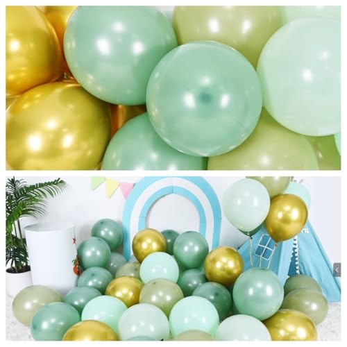 Sage Green and Gold Balloons, Pastel Sage Gold Party Balloons, Eucalyptus Olive Mint Green Biodegradable Balloon for Baby ...
