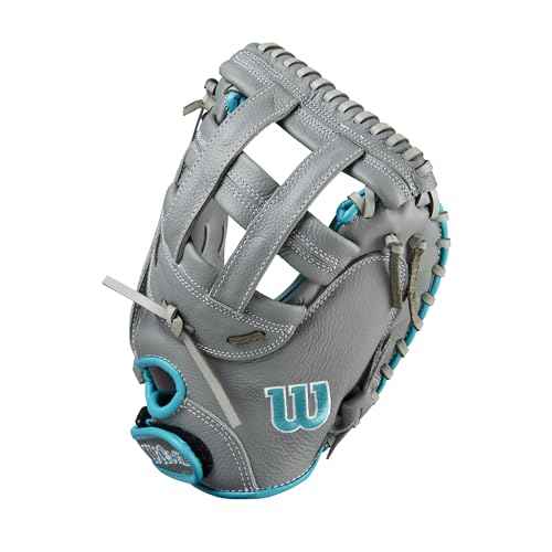 Wilson 2024 A500¢â Siren¢â 32¡± Youth Fastpitch Softball Catcher¡¯s Mitt - Right Hand Throw, Grey/Teal/White