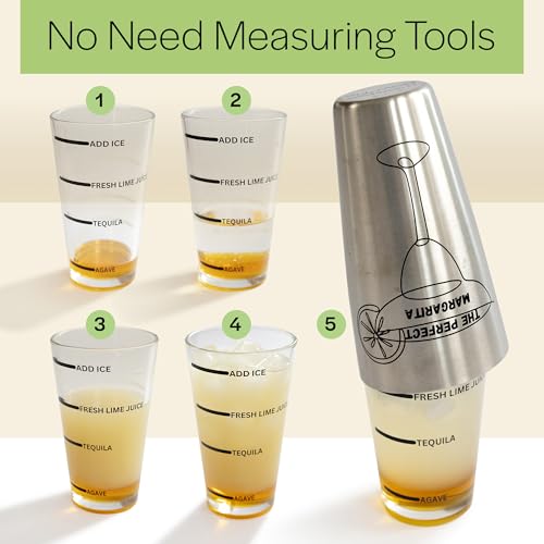 The Perfect Margarita | Easy to Use Margarita Cocktail Shaker Kit | Single & Double Recipes | No Jiggers or Measuring Tool...