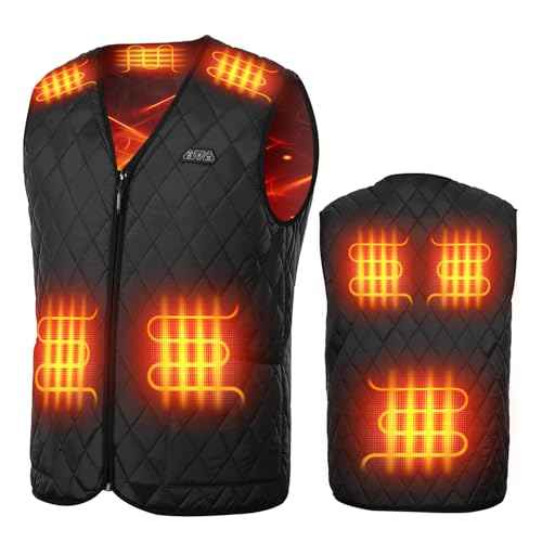 KEMIMOTO Mens Heated Vest, Heated Quilted Jackets for Men, V-Neck Zipper Vest(Batteries Not Included)