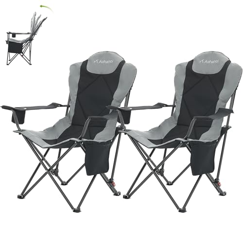 Aohanoi Camping Chairs, Portable 2 Pack Camp Chairs for Heavy People with Adjustable Angled Backrest, Outdoor Folding Camp...