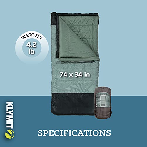 Klymit Wild Aspen Lightweight Rectangle Sleeping Bag, 20°F Sleeping Bag for Camping, Hiking, and Backpacking in Cold Weath...