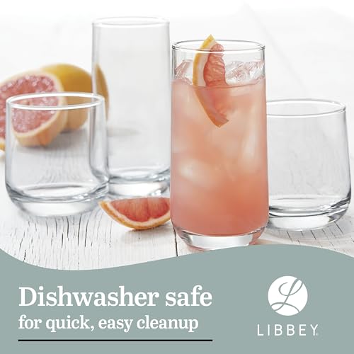 Libbey Ascent Tumbler and Rocks Drinking Glasses Set of 16, Glass Drinking Glasses with Curvature, Versatile Glassware Set...