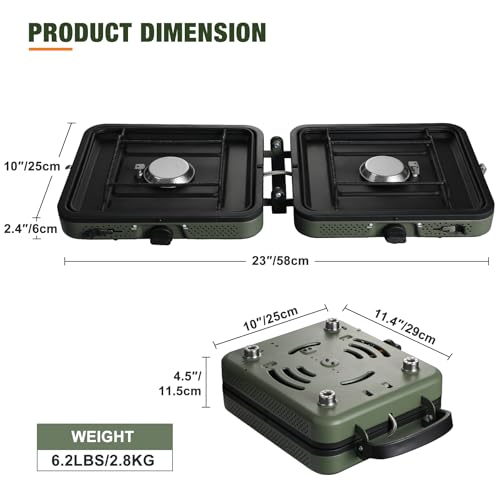 ALBOMI 2 Burner Propane Camping Stove,Portable Folding Gas Stove for Camping with 17200 BTU,Two Adjustable Burners with Ea...