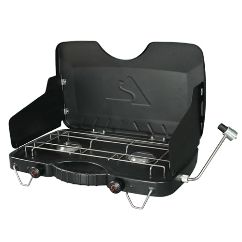 Ozark Trail 2 Burner Propane Gas Camping Stove, Portable Outdoor Cooking Stove, Adjustable Heat Control, Wind Block Panel...
