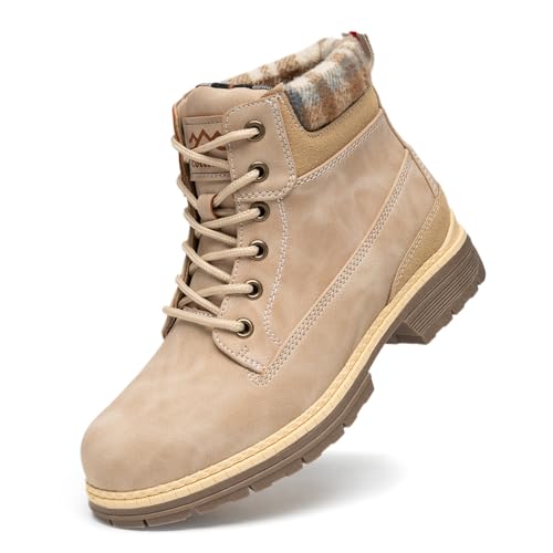 Snow Hiking Winter Boots for Women - Casual Brown Combat Work Boot - Non-slip Fur-Lined Ankle Boots - Fashion Boots Waterp...