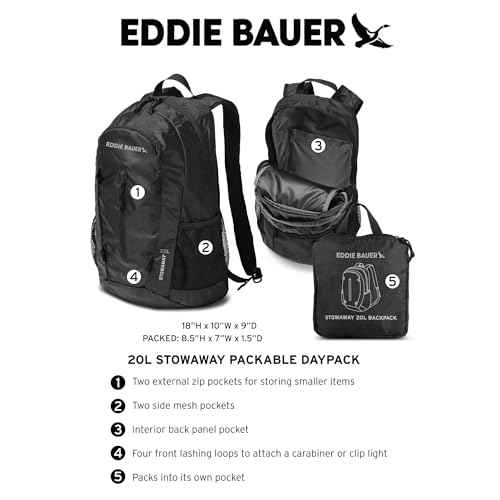 Eddie Bauer Stowaway Packable 20L Backpack-Made from Ripstop Polyester, Tobacco, One Size