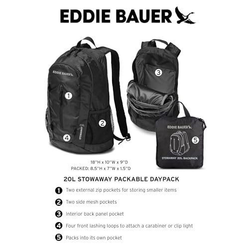 Eddie Bauer Stowaway Packable Backpack | Travel | Outdoor | Lightweight | Foldable | Durable | Ripstop Polyester | 20L - M...