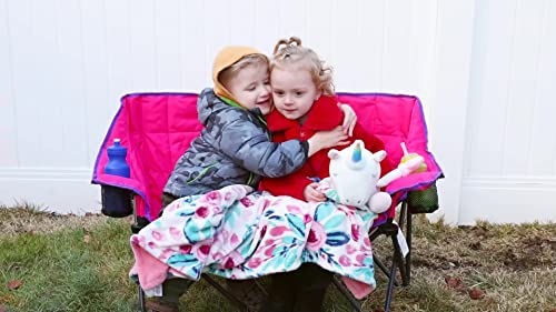 SUNNYFEEL Kids Folding Double Camping Chair, Portable Kids Camping Chairs 2 Seat Chair, Pink Padded Foldable Lawn Chairs w...
