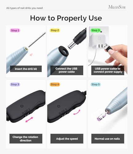 MelodySusie Pen-Shaped Portable USB Nail Drill, PC120I 20000RPM Electric Nail File with Compact Design for All Nail Care, ...