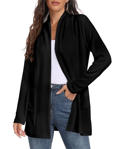 Kinnette Womens Long Sleeve Lightweight Cardigan Open Front Casual Draped Cardigans with Pockets