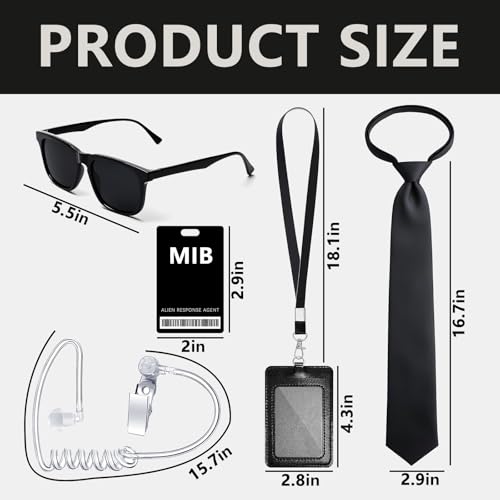 Halloween Agent Costume Set for Men Women Secret Security Guard Costume Accessories for Alien Party Cosplay Game Black