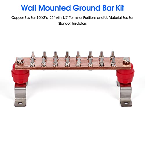 GOUNENGNAIL- 10" Copper Ground Bar Kit,900A Grounding Busbar Bar with UL Recognized SM40 Insulators Rated Uimp up to 7.2KV