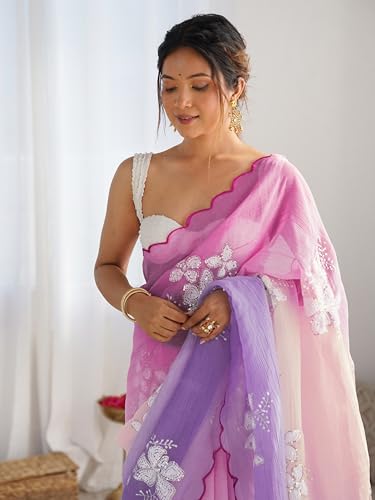 Aavami Saree for Women's Fancy 2 Tone Embroidery Siquince Bollywood Party wear Saree Indian Saree