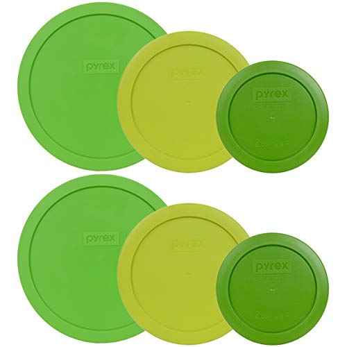 Pyrex (2) 7402-PC 6/7-Cup Green, (2) 7201-PC 4-Cup Edamame Green, and (2) 7200-PC 2-Cup Lawn Green Replacement Lids - Made in USA