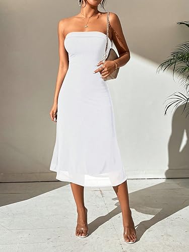 SOLY HUX Women's Strapless Midi Dress Tube Top Off Shoulder Sleeveless Fitted Cocktail Club Party Formal Long Dresses
