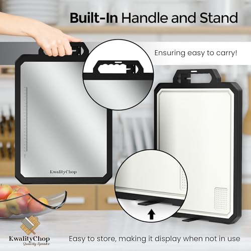 Double-sided Stainless steel cutting board with knife sharpener & stand -17x12" Stainless steel cutting boards for kitchen...