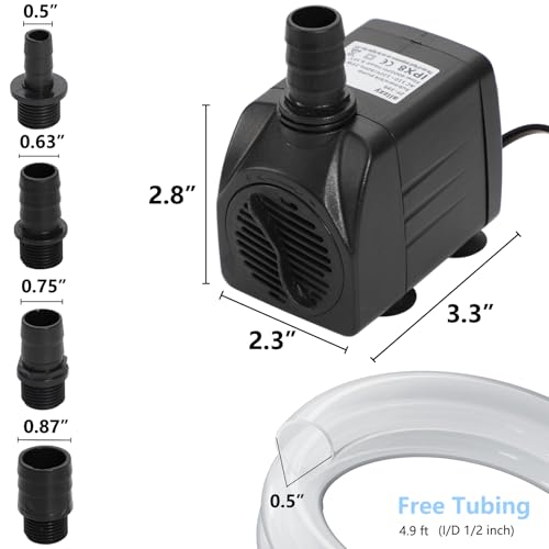 alizzy 400GPH 25W Submersible Water Pump, Auto Shut-off Water Fountain Pump with 6.5ft. High Lift and 4.92 ft Tubing for A...