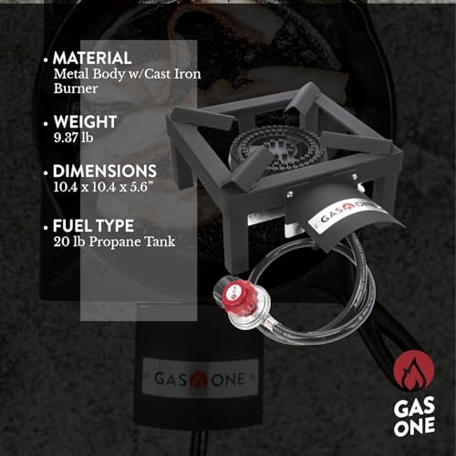 GasOne High Pressure Single Propane Burner - Outdoor Cooking with Heat Shield and Guard – Propane Burner Head for Camping,...