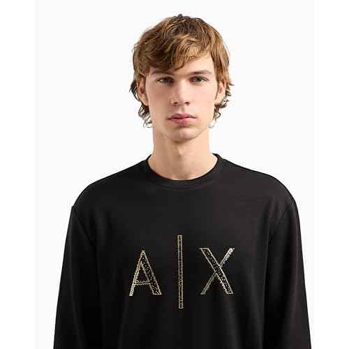 Armani Exchange mens Black and Gold Crewneck