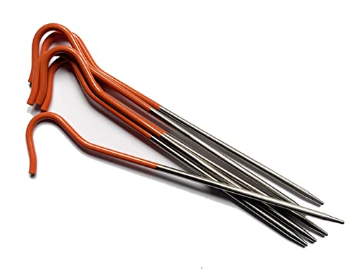 Vargo Titanium Shepherds Hook Stake with Fluorescent Orange Head (6 Pack) | Camping Tent Stakes | 0.3 Ounces (8 Grams) 6....
